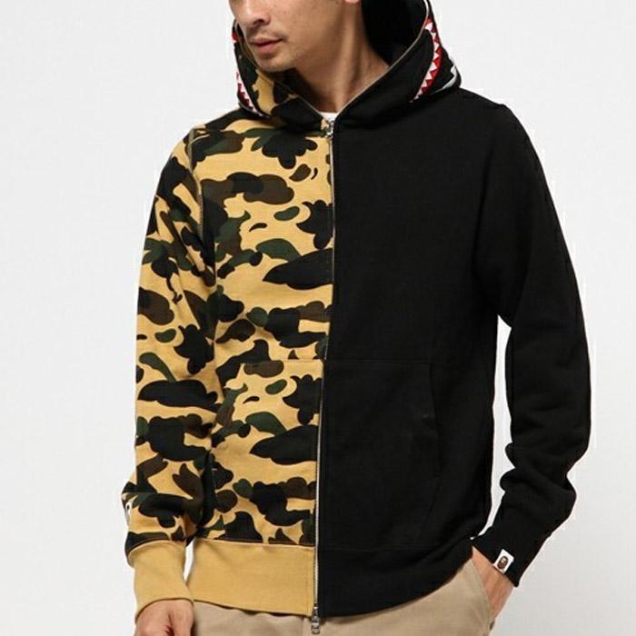 Bathing Ape Hoodie Autumn and Winter Men's and Women's Shark Head Print Camouflage Hoodie Sweater