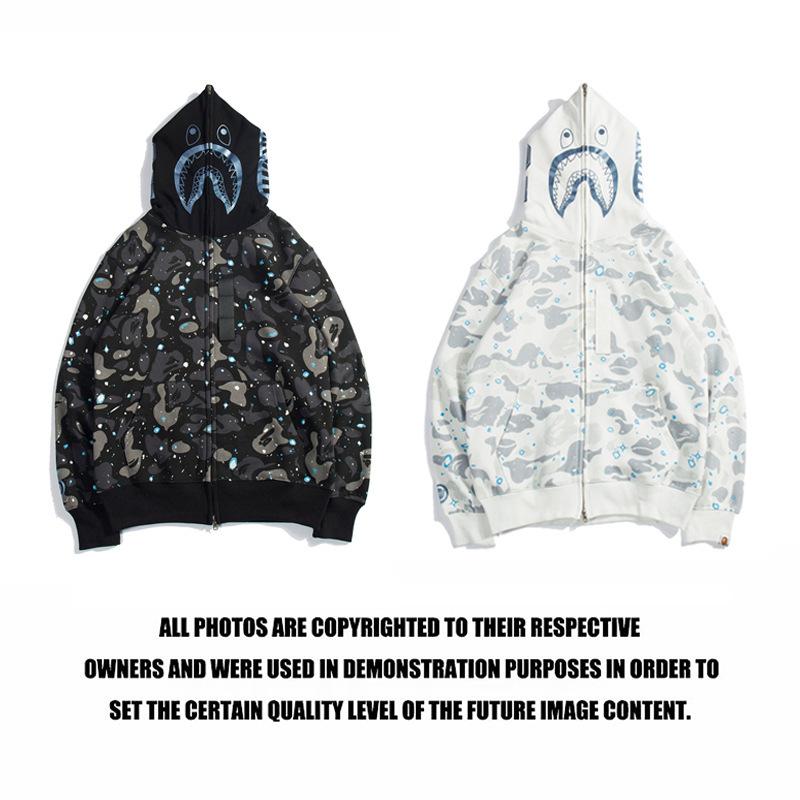 Bathing Ape Hoodie Starry Sky Sweater Black and White Starry Sky Blue Shark Hat Printed Casual Hooded Sweater