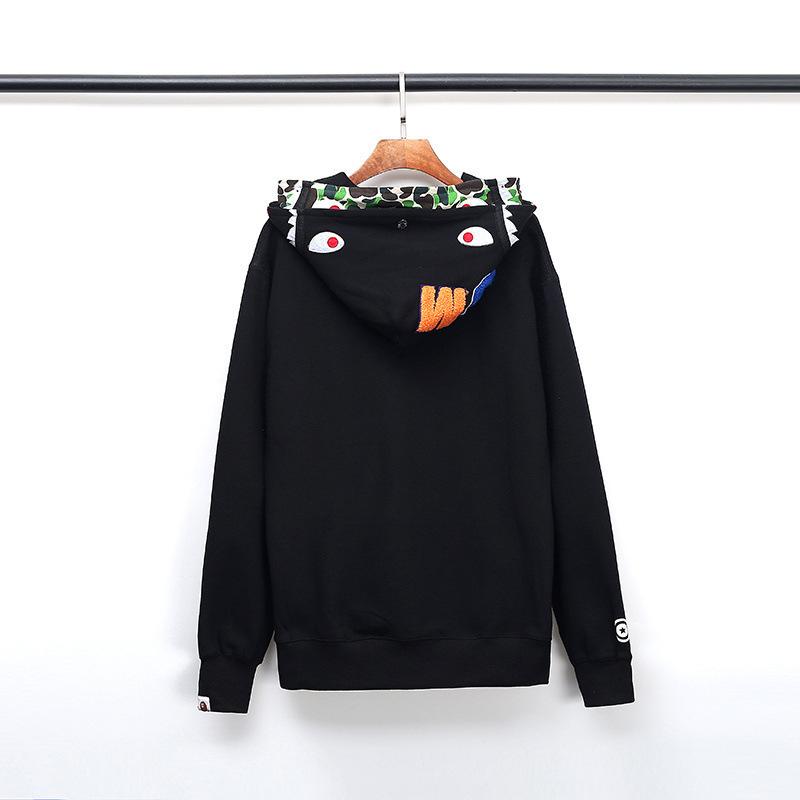 Bathing Ape Hoodie Fall/Winter Double Hood Camouflage Shark Head Zipper Fleece Padded Coat Sweatshirt