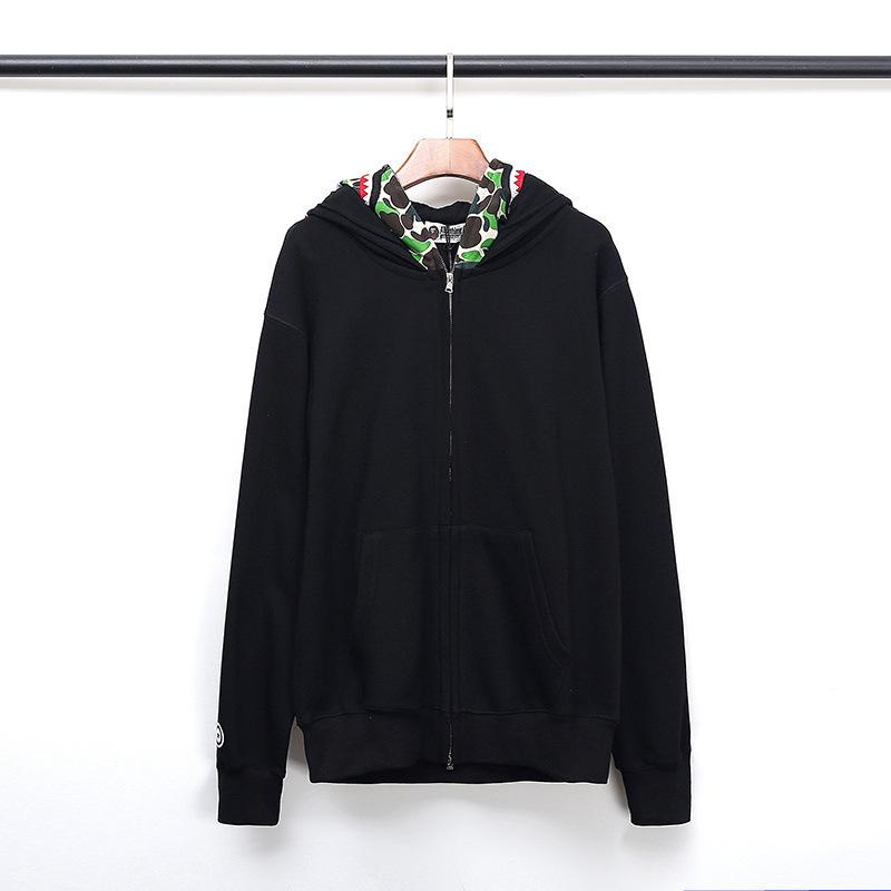 Bathing Ape Hoodie Fall/Winter Double Hood Camouflage Shark Head Zipper Fleece Padded Coat Sweatshirt
