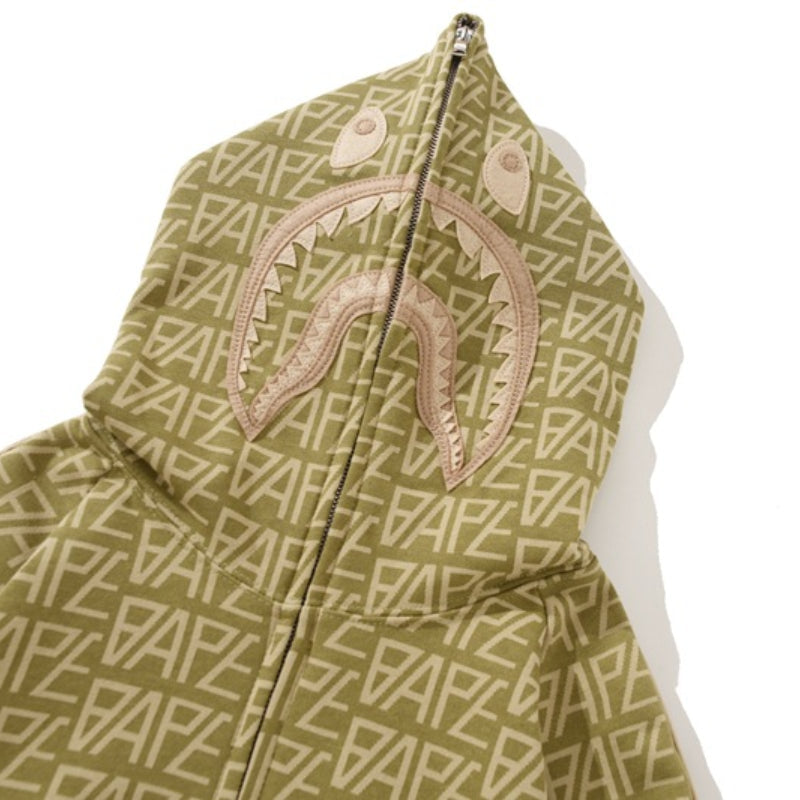 Bathing Ape Hoodie Shark Jacket Men's Autumn and Winter Cardigan Zip Khaki Hooded Sweater