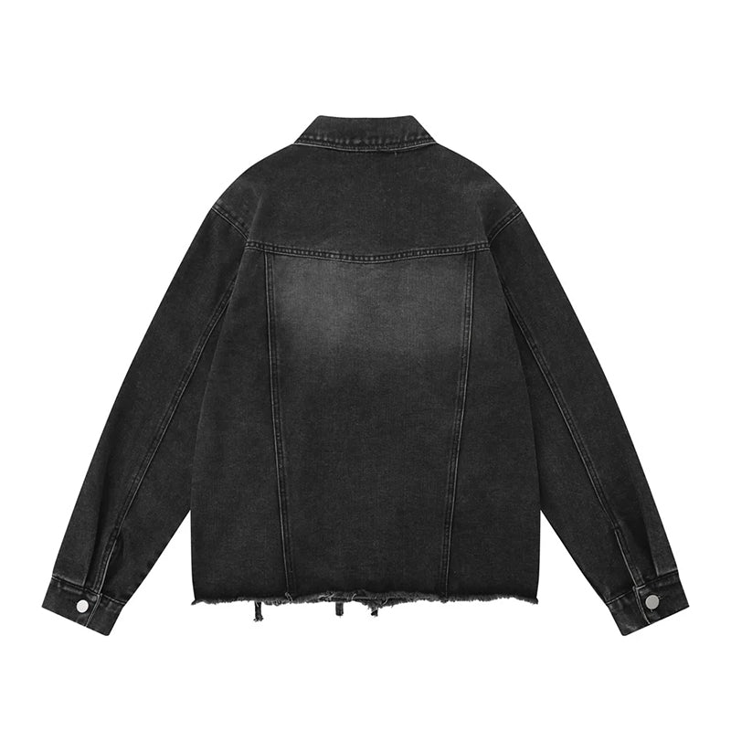 Men Denim Jacket Men's Loose Wash Raw Edge Distressed Denim Clothes Jacket