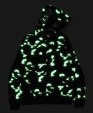 Bathing Ape Black and White Luminous Shark Coat High Quality Looped Fabric Hooded Shark Sweater