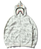 Bathing Ape Black and White Luminous Shark Coat High Quality Looped Fabric Hooded Shark Sweater