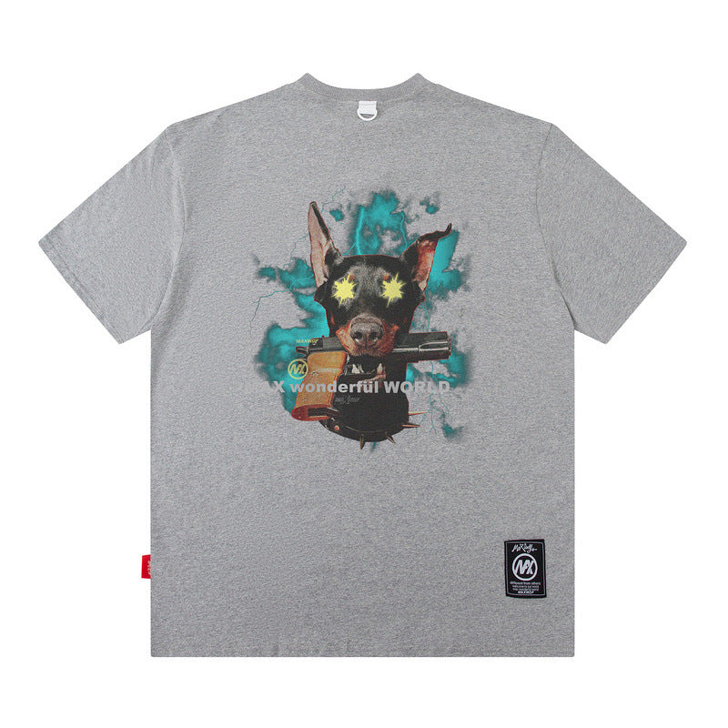 Men T Shirt Doberman Pinscher Printed Hip Hop Loose Short Sleeve T-shirt for Men and Women