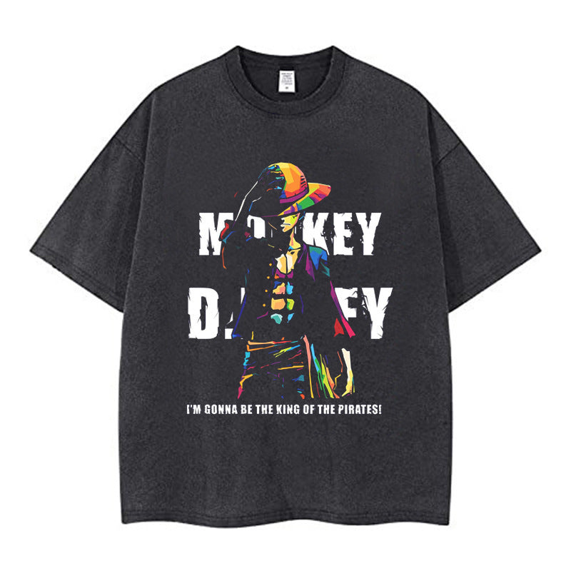Youth men ONE PIECE oversize Faded Vintage T Shirts Anime