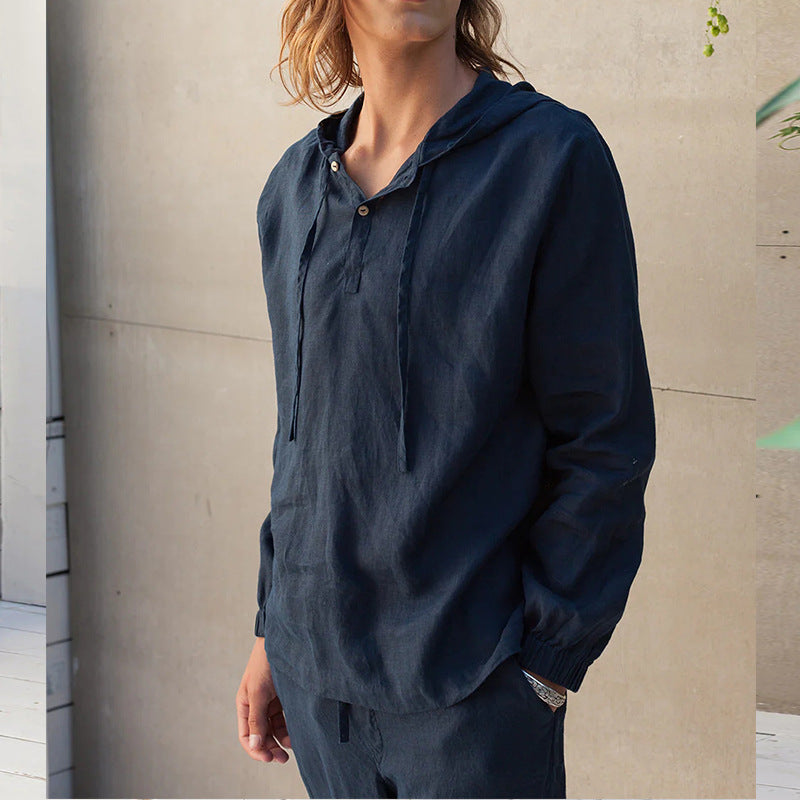 Men Co-Ords Men's Linen Autumn Leisure Suit Long Sleeve Hooded