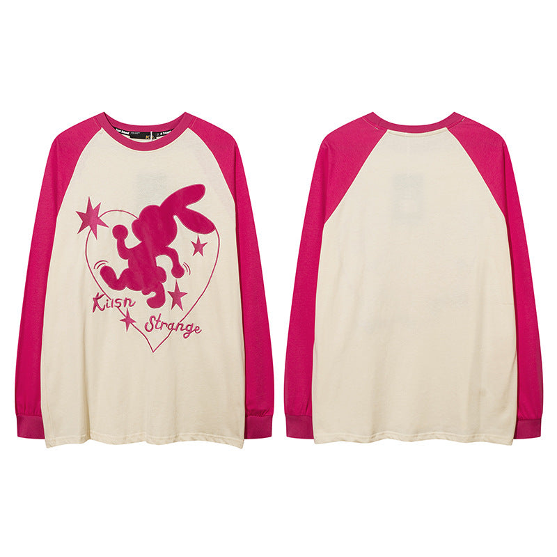 Men Long Sleeve Shirt Sweet Cool Contrast Color Stitching Long Sleeve T-shirt Men and Women Couple