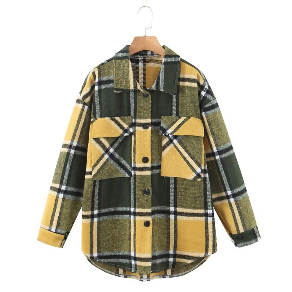 Women T-Shirt Autumn Women's Woolen Plaid Shirt Coat