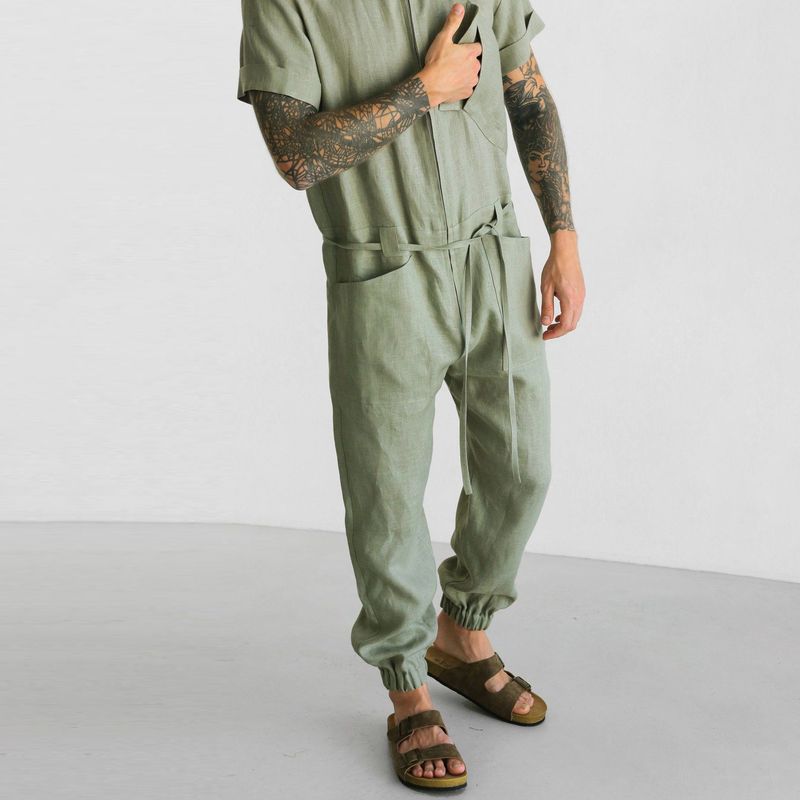 Men Co-Ords Men's Summer Casual Suit Short-Sleeved One-Piece Trousers