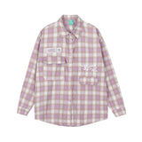 Men Long Sleeved T Shirt Plaid Letters Embroidered Shirt Coat Ins Leisure Cargo