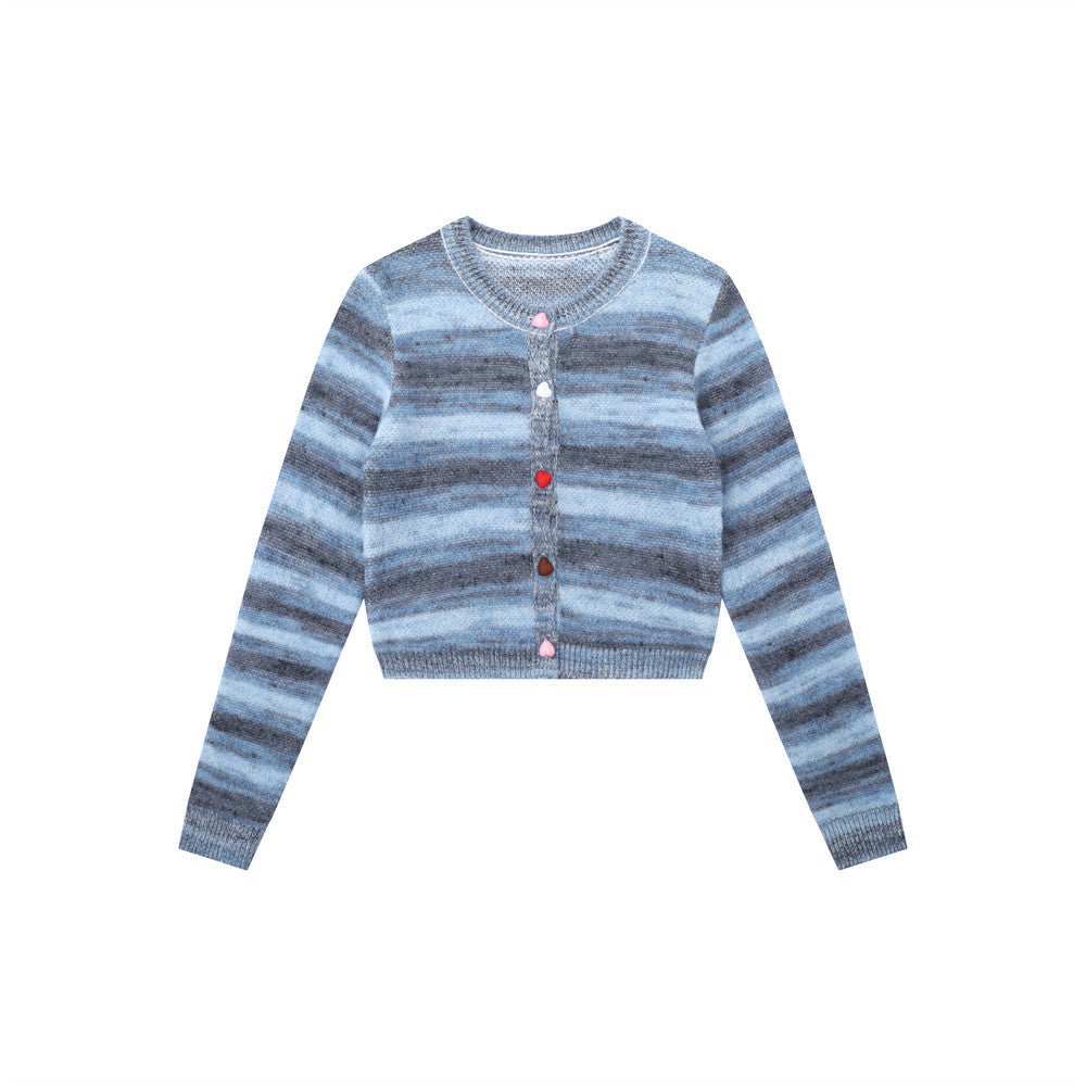 Women Sweater Mixed Color Stripe Cardigan Girls Spring and Autumn Leisure Top