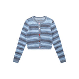 Women Sweater Mixed Color Stripe Cardigan Girls Spring and Autumn Leisure Top