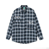 Men Long Sleeved T Shirt Plaid Letters Embroidered Shirt Coat Ins Leisure Cargo