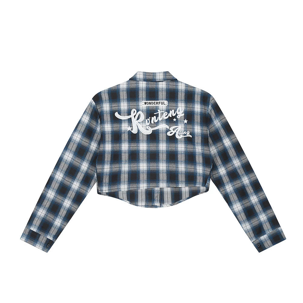 Men Long Sleeved T Shirt Plaid Letters Embroidered Shirt Coat Ins Leisure Cargo
