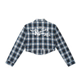 Men Long Sleeved T Shirt Plaid Letters Embroidered Shirt Coat Ins Leisure Cargo