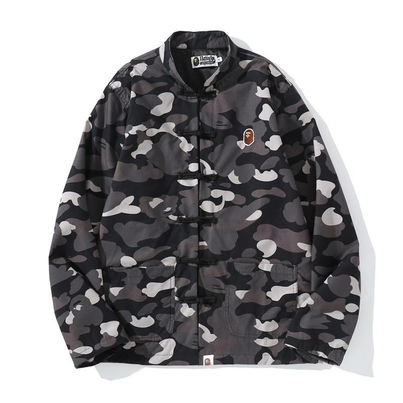 Bathing Ape Jacket Spring Fashion Brand Embroidered Chinese Style Retro Camouflage Stand Collar Tangzhuang Shirt