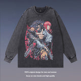 Men Long Sleeve Shirt Printed Vintage Long Sleeve T-shirt Men and Women Street Washed Distressed