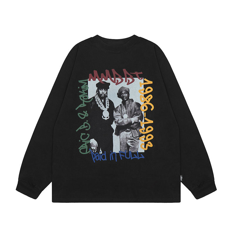 Men Long Sleeve Shirt Printed Long Sleeve Bottoming T-shirt Men and Women Vintage Basic All-Matching Long Sleeve