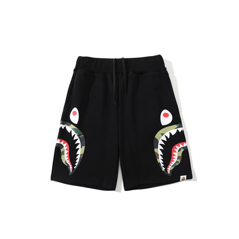 Bathing Ape Shorts Fashion Brand Summer Loose Casual Double Camouflage on Side Shark Head Shorts Cropped Pants