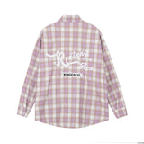 Men Long Sleeved T Shirt Plaid Letters Embroidered Shirt Coat Ins Leisure Cargo