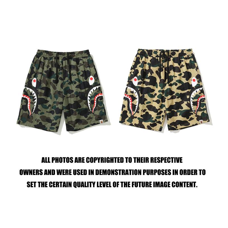 Bathing Ape Shorts Men's Side Double Shark Head Windbreaker Cloth Shorts Elastic Waist Fifth Pants Middle Pants Casual Shorts