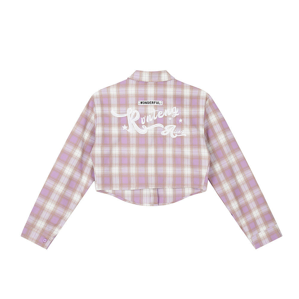 Men Long Sleeved T Shirt Plaid Letters Embroidered Shirt Coat Ins Leisure Cargo