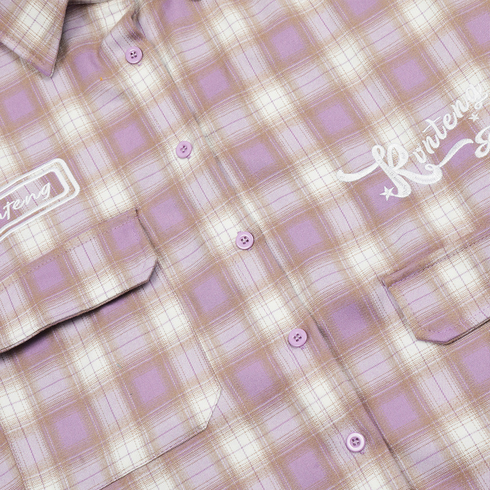 Men Long Sleeved T Shirt Plaid Letters Embroidered Shirt Coat Ins Leisure Cargo