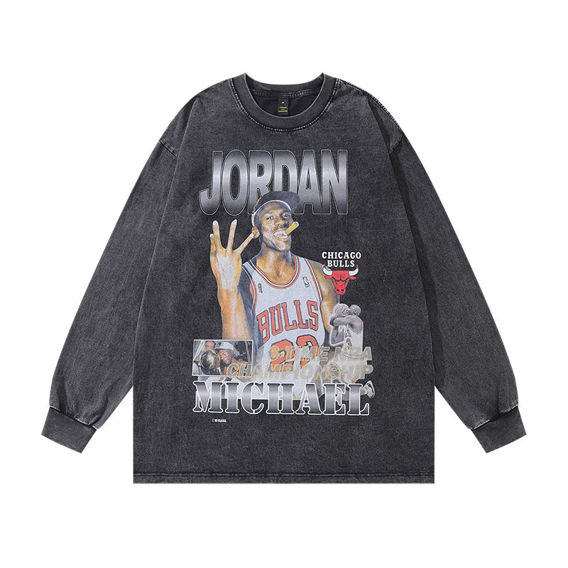 Men's Long Sleeve Shirt Long Sleeve T-shirt Men's and Women's Vintage Versatile Casual Bottoming Top