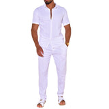 Men Co-Ords Men's Linen Summer Casual Suit Short Sleeve Workwear