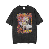 Anime Chainsaw Man Acid Tshirt Retro Vintage Washed