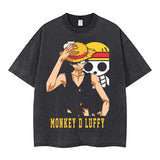 Youth men ONE PIECE oversize Faded Vintage T Shirts Anime