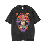 Anime Chainsaw Man Acid Tshirt Retro Vintage Washed
