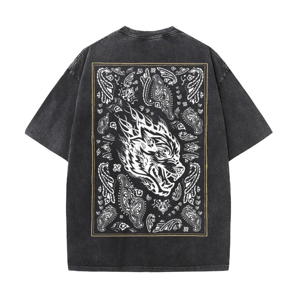 DARC WOLVES Hip Hop Washed Black T-Shirt Streetwear
