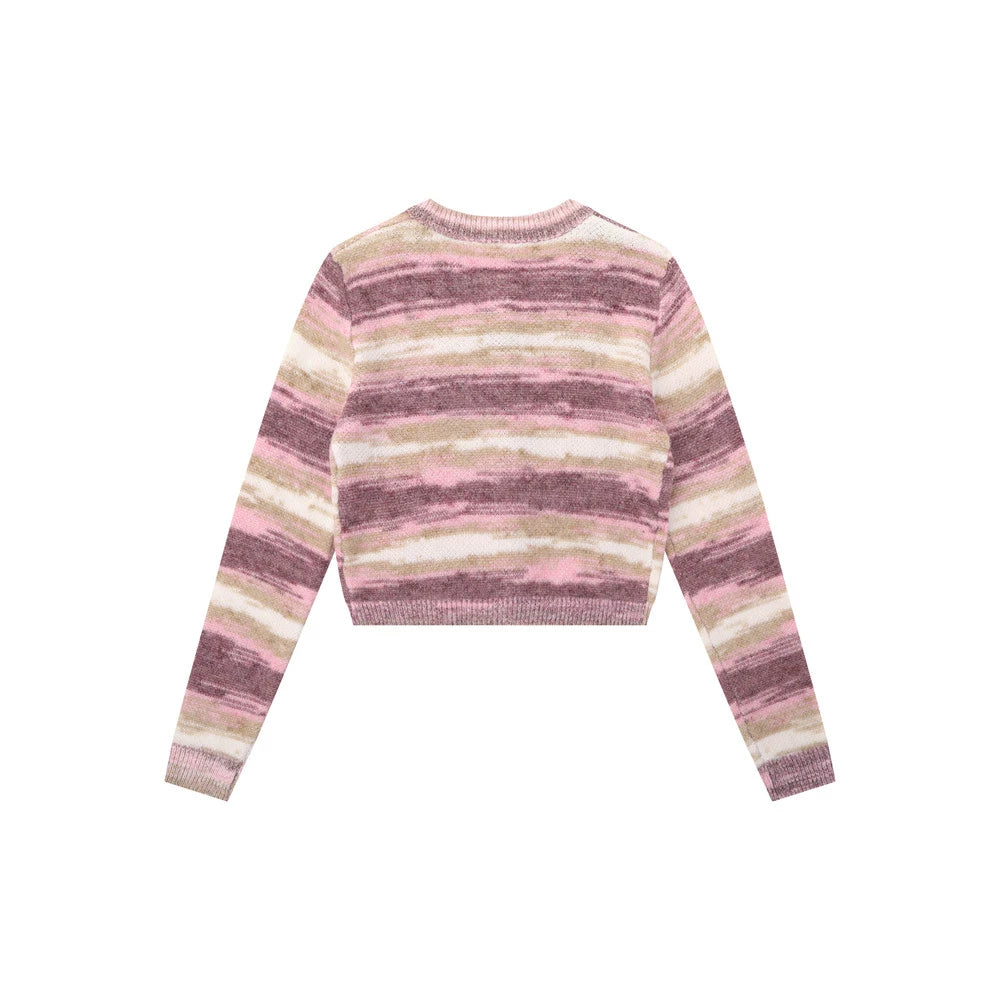 Women Sweater Mixed Color Stripe Cardigan Girls Spring and Autumn Leisure Top