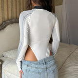 Women Jumpsuit Printed Slim-Fitting Biker Style T-shirt All-Matching High Neck Jumpsuit