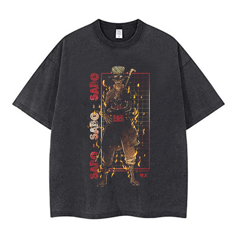Youth men ONE PIECE oversize Faded Vintage T Shirts Anime