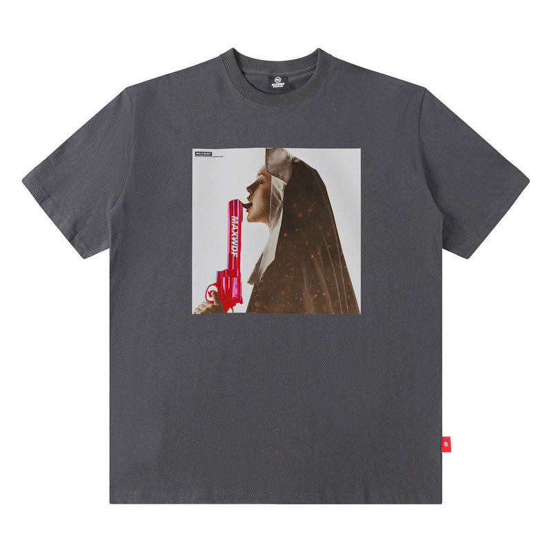 Men T Shirt Loose Short Sleeve T-shirt Male and Female Personality Printed Cotton round Neck