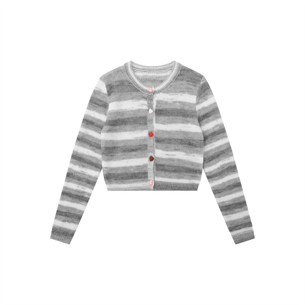 Women Sweater Mixed Color Stripe Cardigan Girls Spring and Autumn Leisure Top
