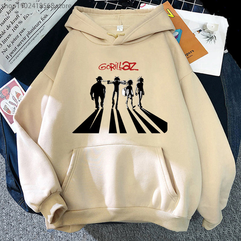 Gorillaz Print Hoodies MenWomen Streetwear Music Band Sweats