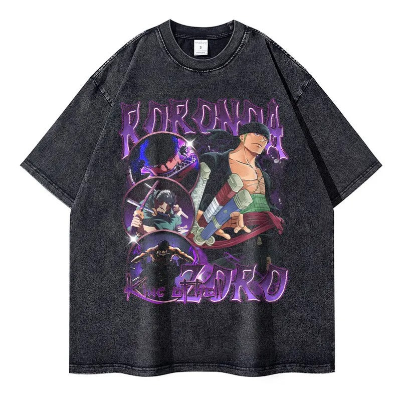 Anime One Piece T-shirts Streetwear Vintage Washed Luffy