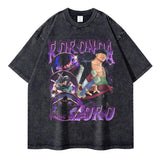 Anime One Piece T-shirts Streetwear Vintage Washed Luffy