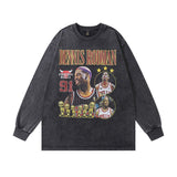 Men Long Sleeve Shirt Printed Vintage Long Sleeve T-shirt Men and Women Street Washed Distressed