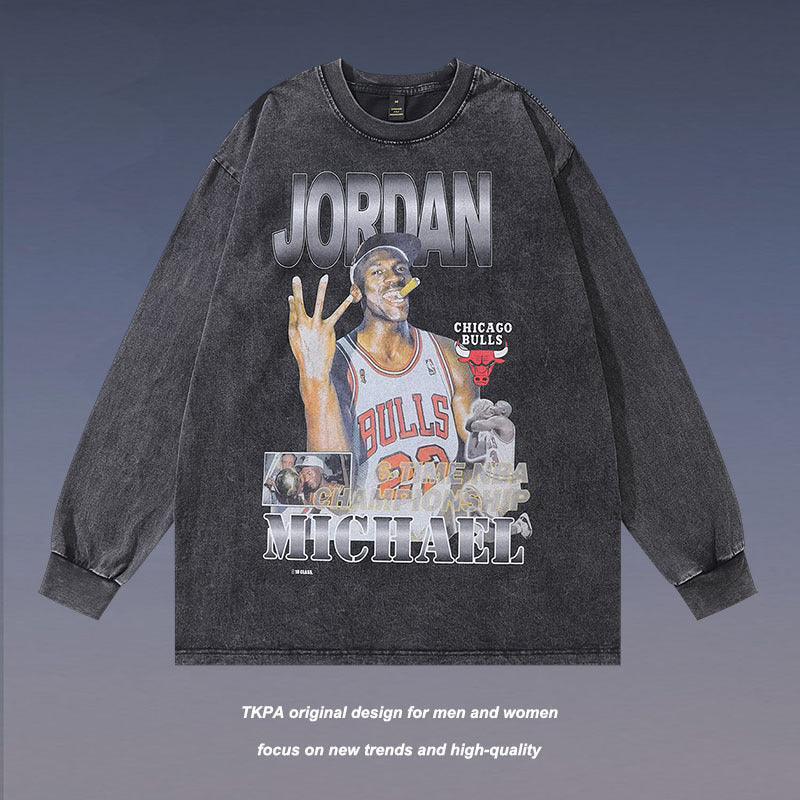 Men's Long Sleeve Shirt Long Sleeve T-shirt Men's and Women's Vintage Versatile Casual Bottoming Top