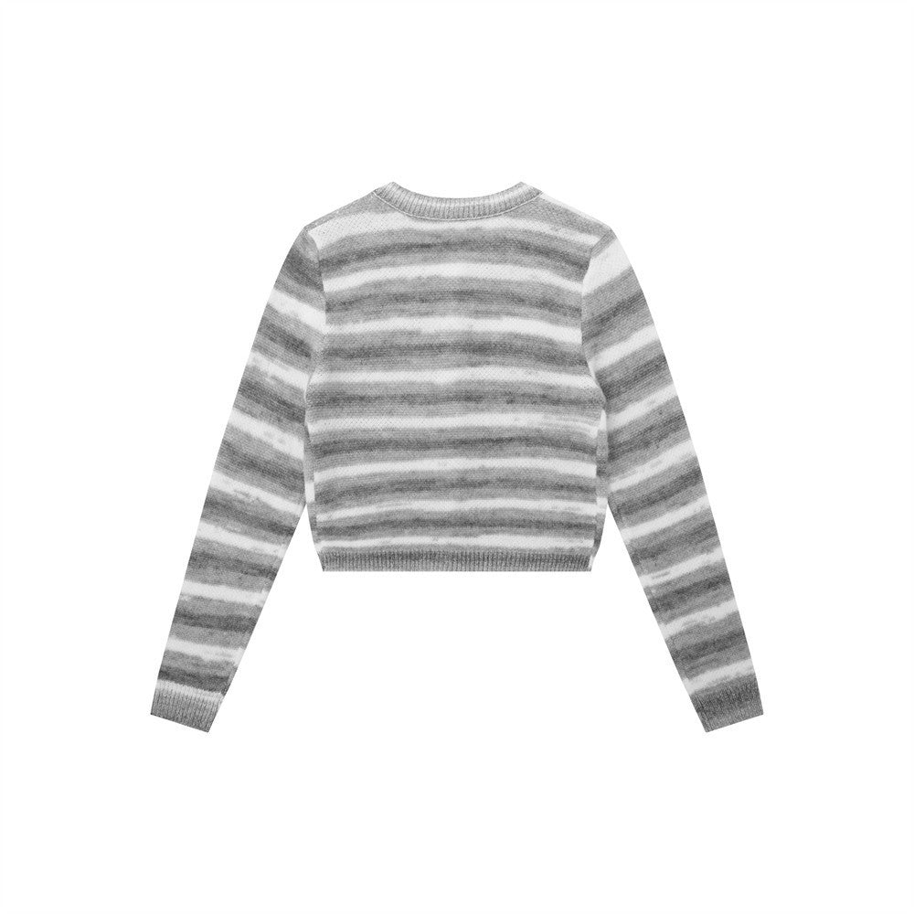 Women Sweater Mixed Color Stripe Cardigan Girls Spring and Autumn Leisure Top
