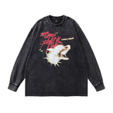 Men Long Sleeve Shirt Printed Heavy Washing Long Sleeve T-shirt Men and Women Street Trendy Brand Distressed