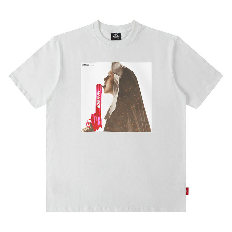 Men T Shirt Loose Short Sleeve T-shirt Male and Female Personality Printed Cotton round Neck