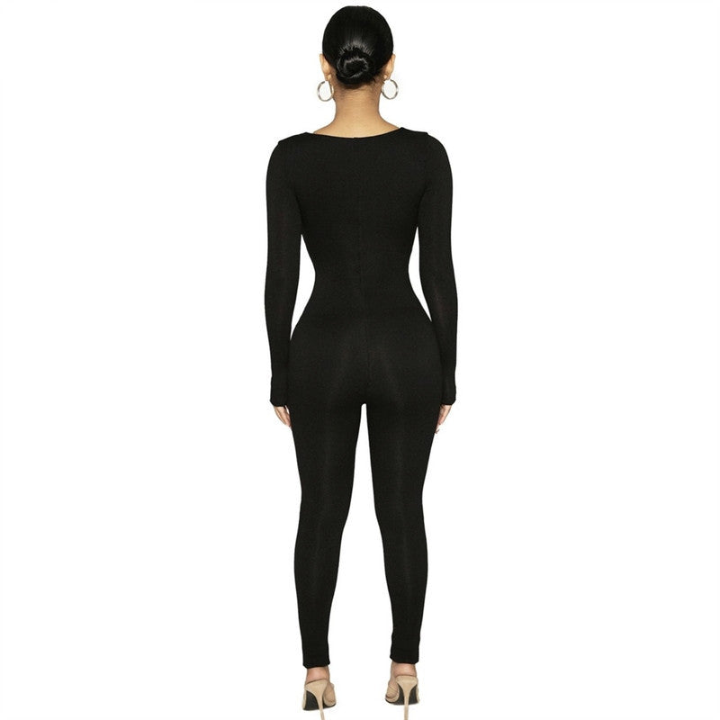 Women Jumpsuit Women's Autumn and Winter Long Sleeve V-neck Tight Trousers