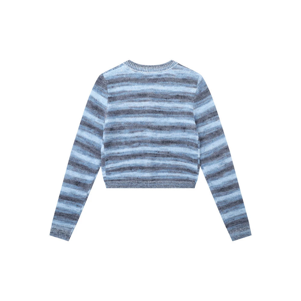Women Sweater Mixed Color Stripe Cardigan Girls Spring and Autumn Leisure Top