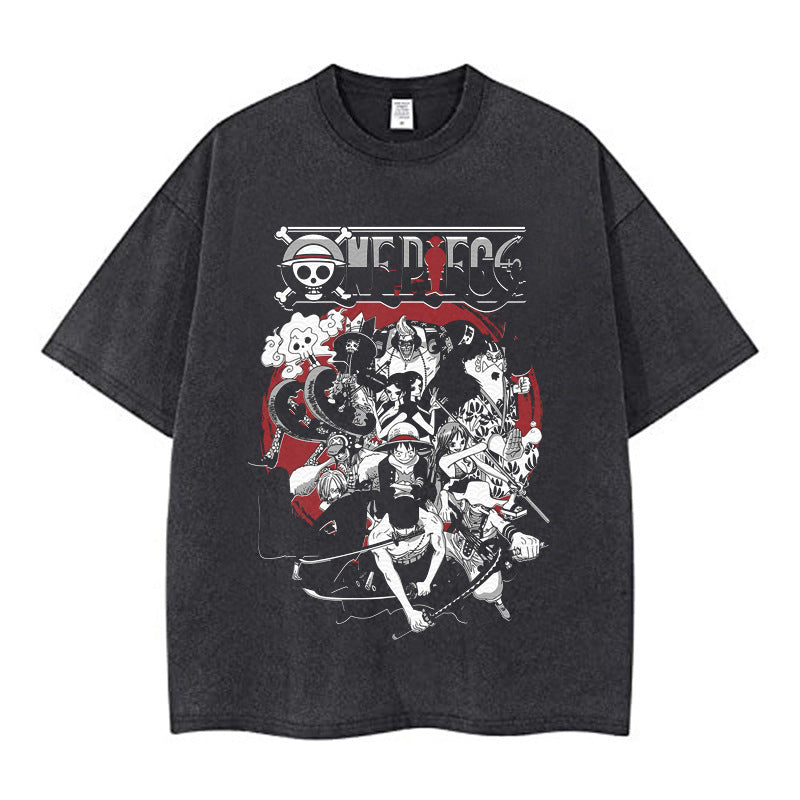 Youth men ONE PIECE oversize Faded Vintage T Shirts Anime